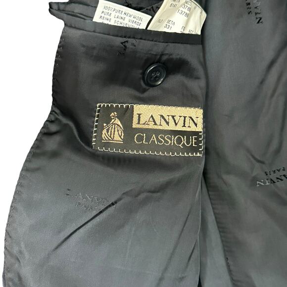 LANVIN CLASSIQUE Pure Wool Overcoat 48R Italy Black Luxury Designer Long Coat - Picture 12 of 16